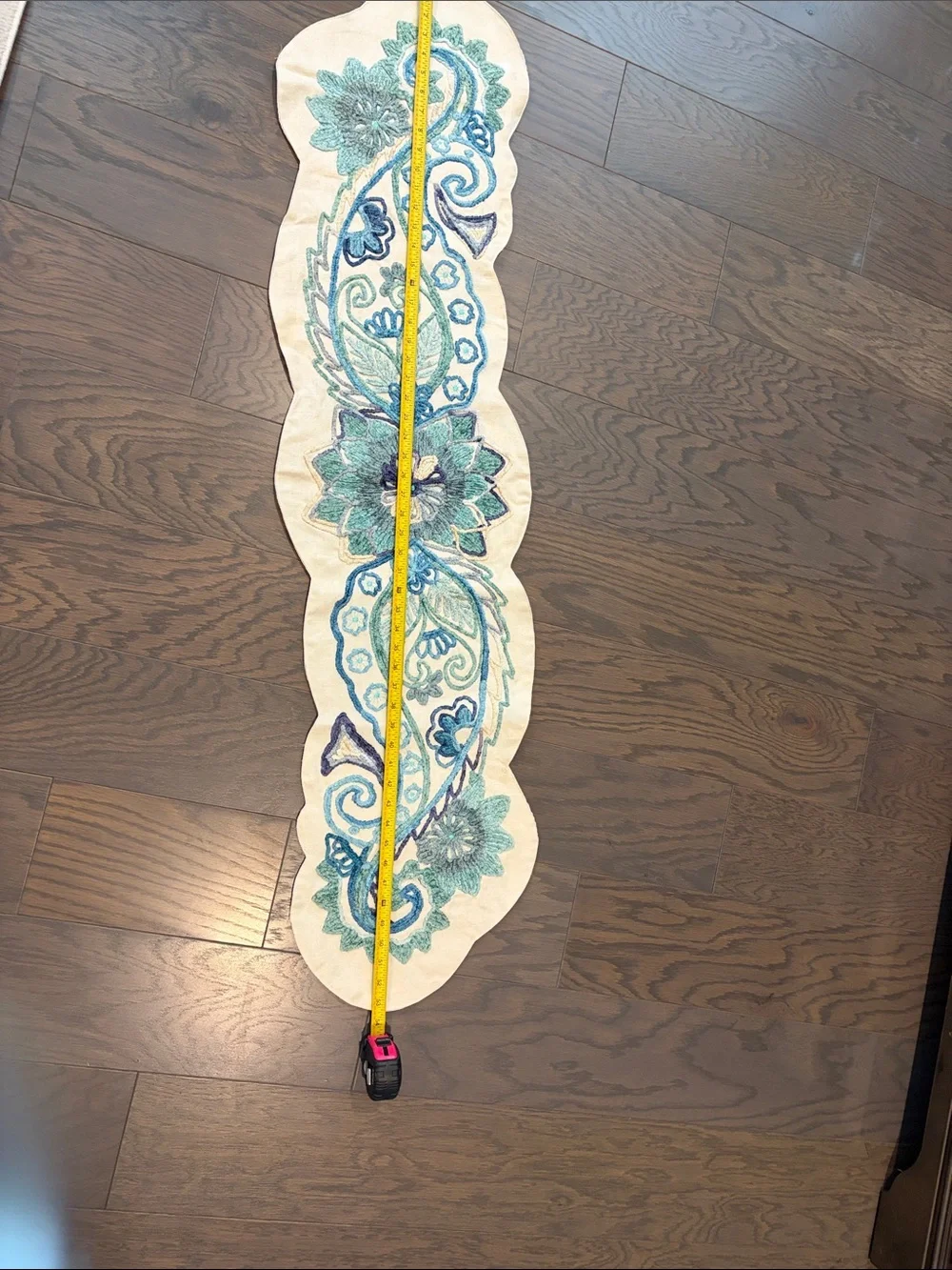 Pier One Embroidered Floral Table Runner in Teal and Blue